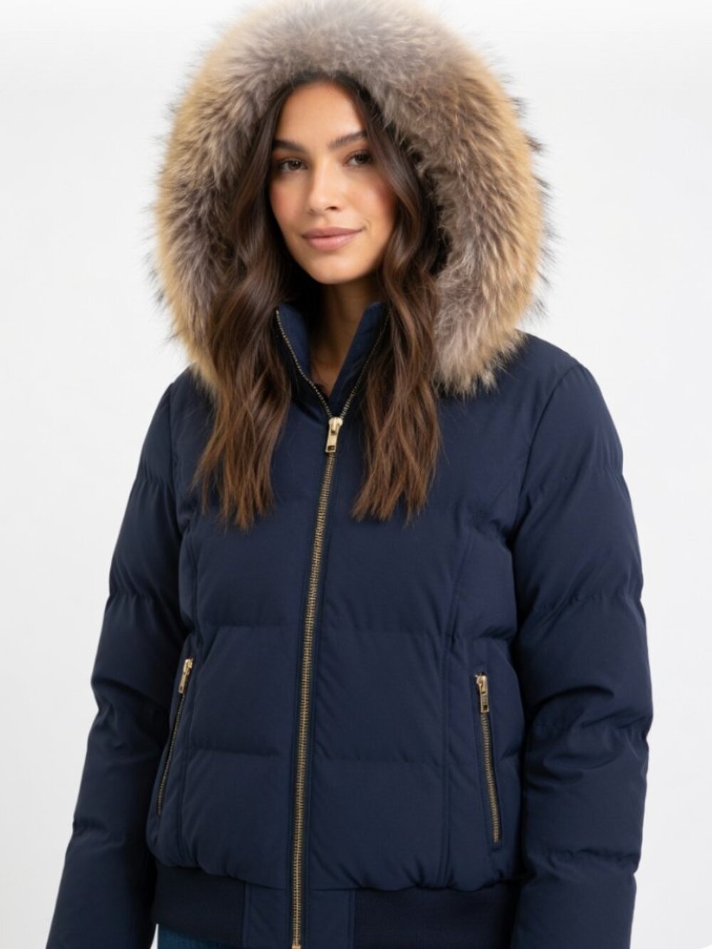 $625 SOIA & KYO Raccoon Fur Trim Goose Down Jacket Winter Coat M-L